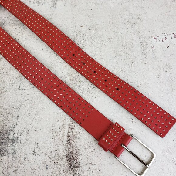 Vintage Y2K GUESS 100% Leather Belt Studded Red size L Grunge Emo Glam Rock main image 8